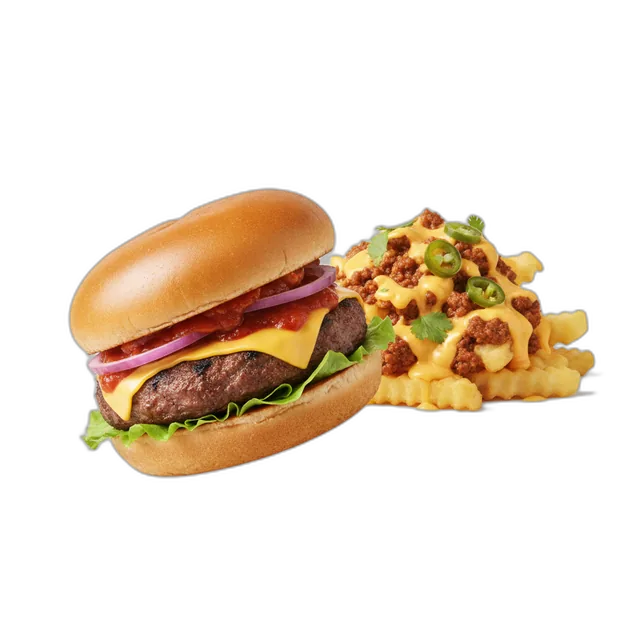 Cheeseburger mit Chili Cheese Fries