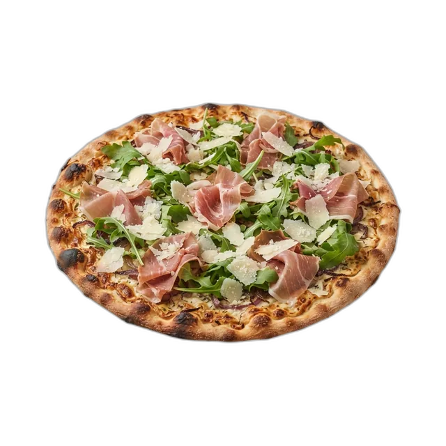 Dünner Flammkuchen mit Parmaschinken, Rucola und Parmesan