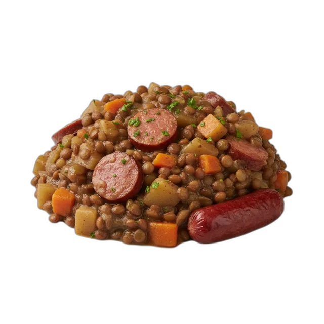 Linseneintopf mit Würstchen