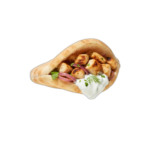 Pita Tasche mit Hähnchen, Zwiebeln und Joghurt-Sauce