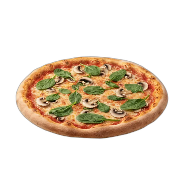 Pizza mit Spinat und Pilzen