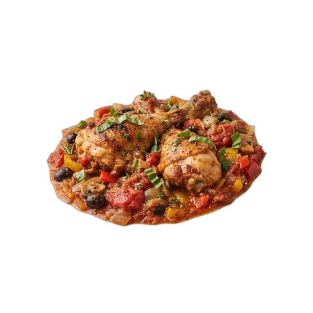 Pollo alla Cacciatore (Hähnchen in Tomaten-Gemüsesauce)