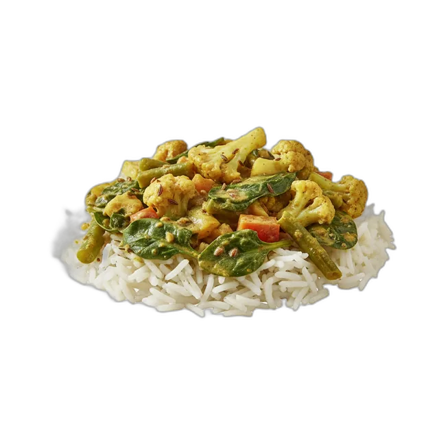 Reis mit Spinat Curry Gemüse