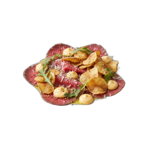 Rinder Carpaccio mit frittierten Kartoffelchips und Eigelbcreme