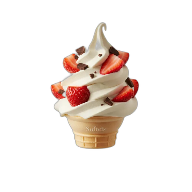 Softeis mit Erdbeeren und Schokostückchen