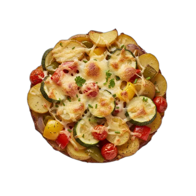 Überbackenes Pfannengemüse mit Kartoffeln und Käse