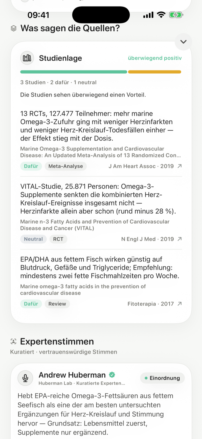 Studienlage und Expertenstimmen in der App